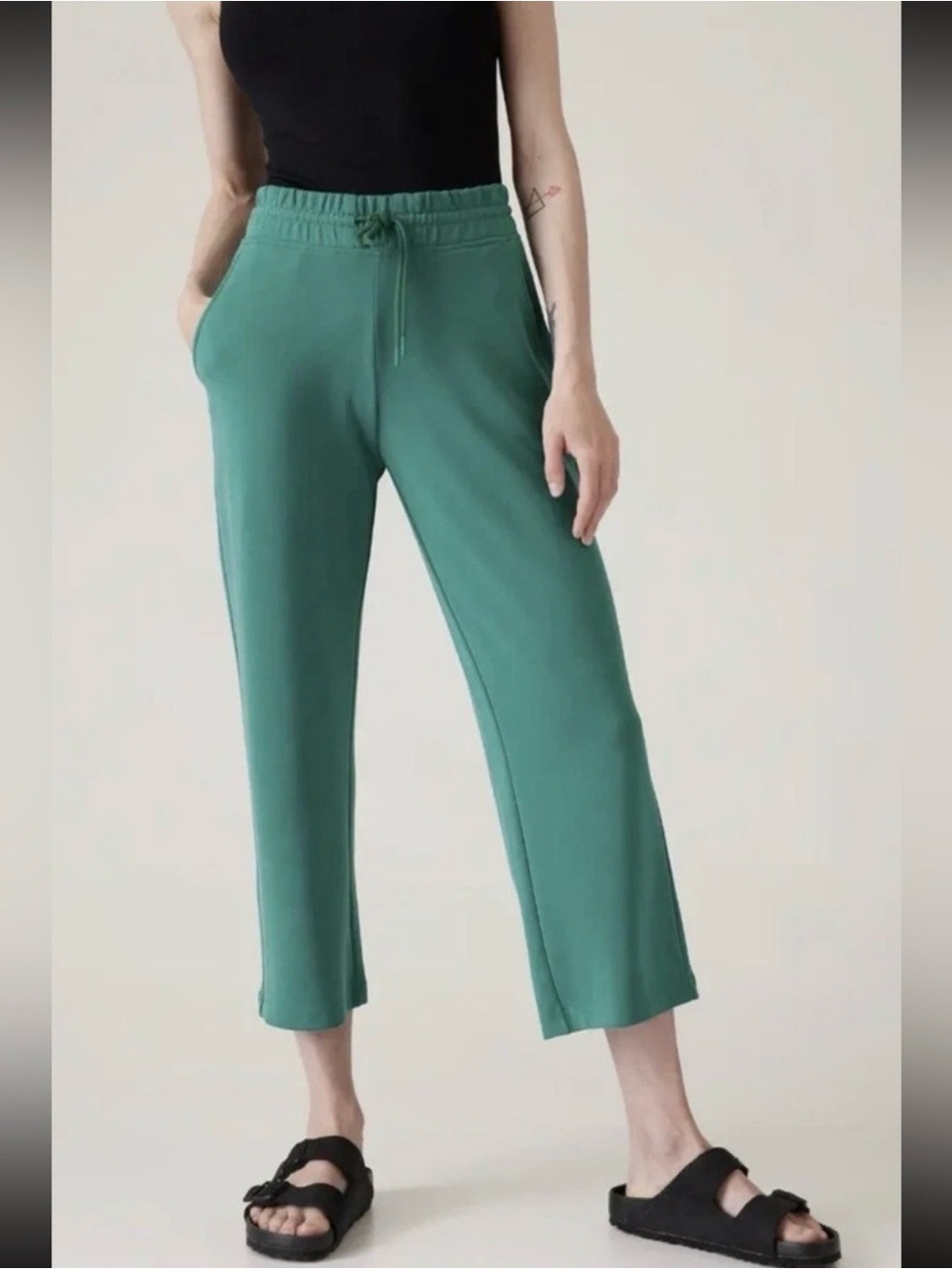 Athleta Cropped Wide-Leg Drawstring Pants in Teal Green - Picture 2 of 11